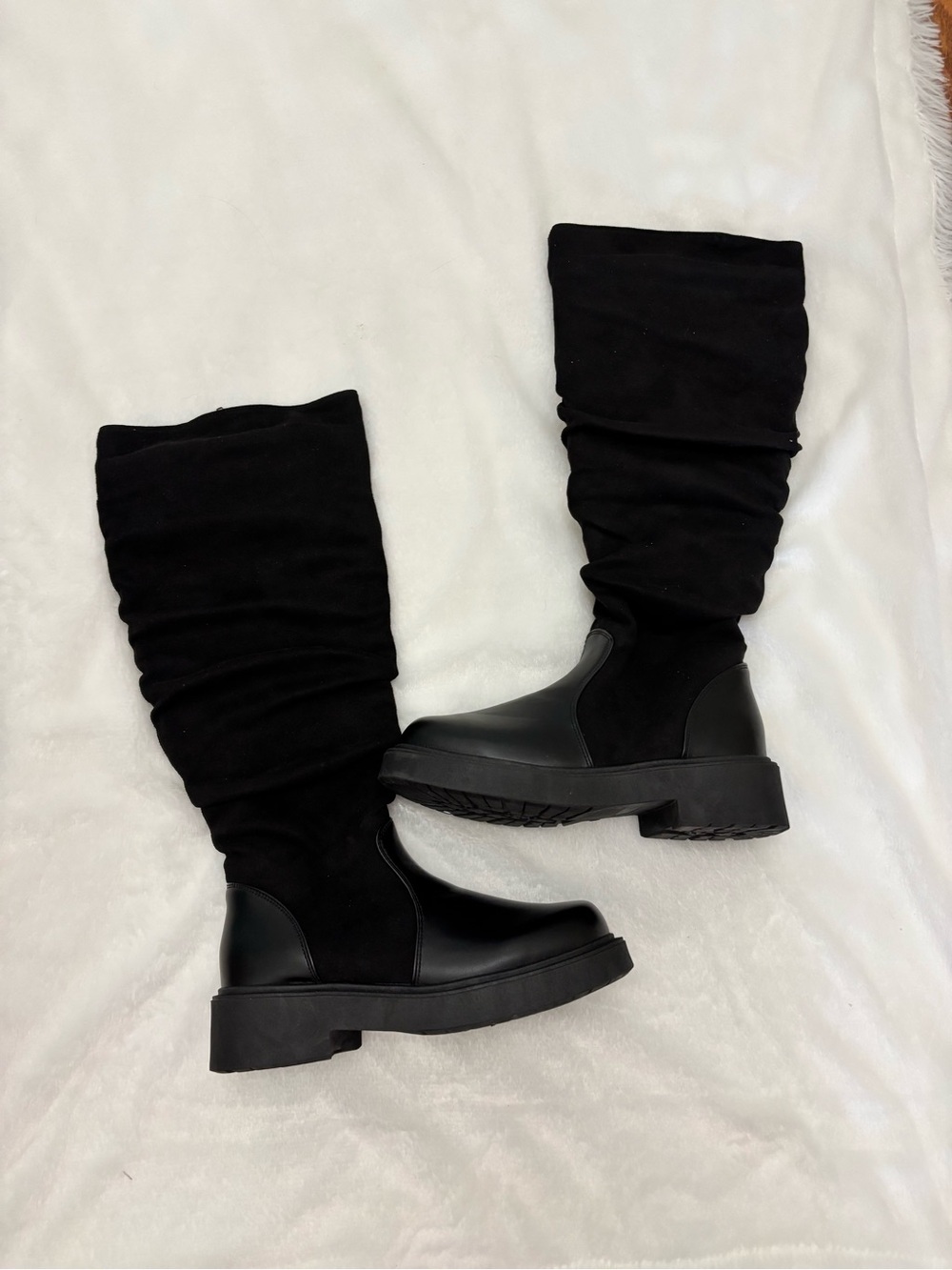 NEW Black Slouch Knee High Boots Chunky Platform Goth Grunge Women’s 7.5 NWOB - Picture 8 of 11
